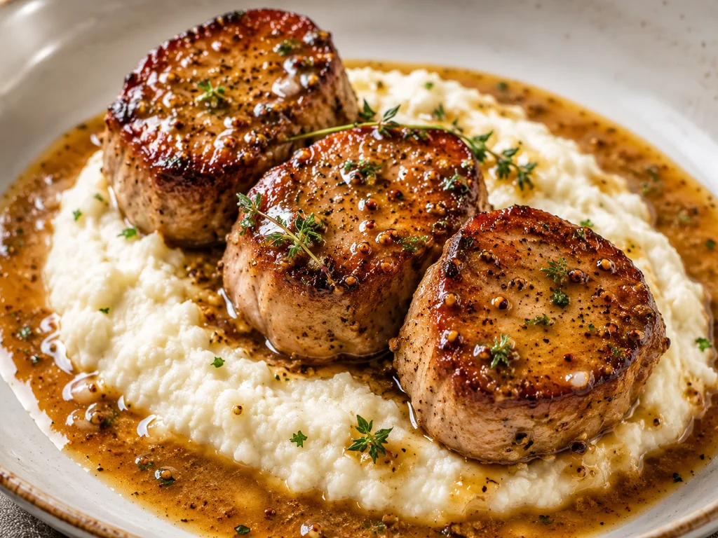 Pork Tenderloin Medallions with Creamy Cauliflower Mash