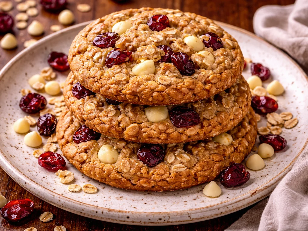 Chewy White Chocolate Cranberry Oatmeal Cookies