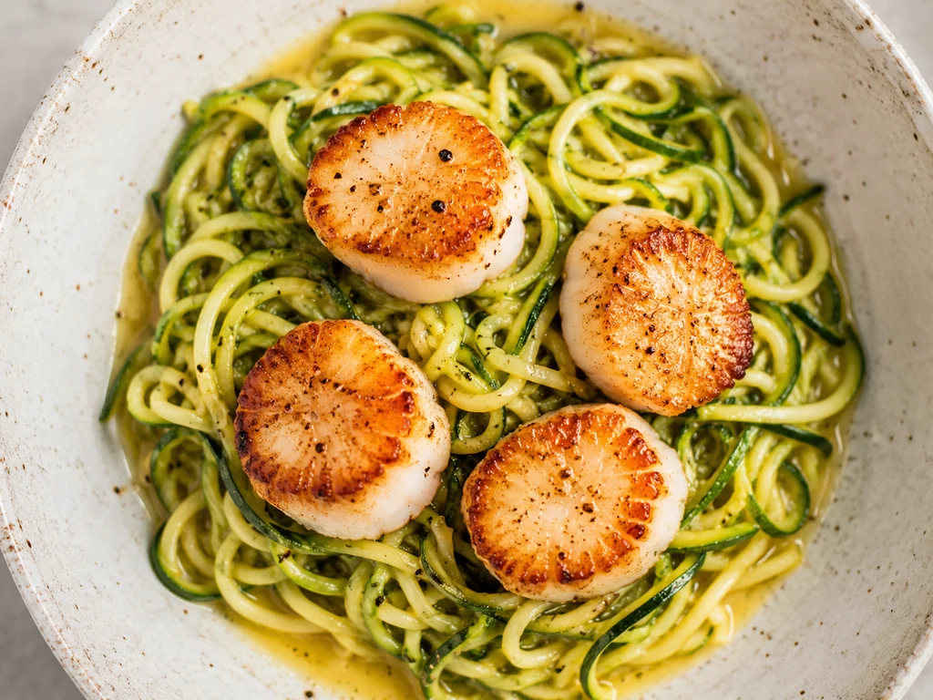 Pan-Seared Scallops over Zucchini Noodles