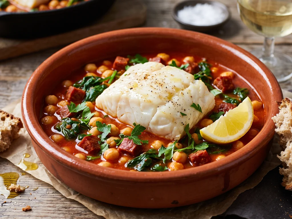 Pan-Seared Cod in Spiced Tomato-Chorizo Broth