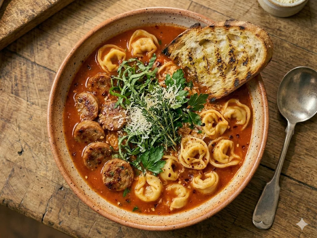 Dutch Oven Tortellini Soup with Sausage