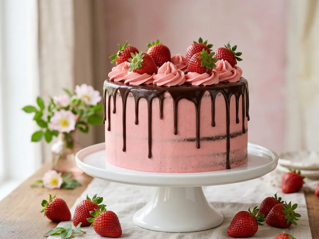 Fudgy Chocolate Strawberry Cake