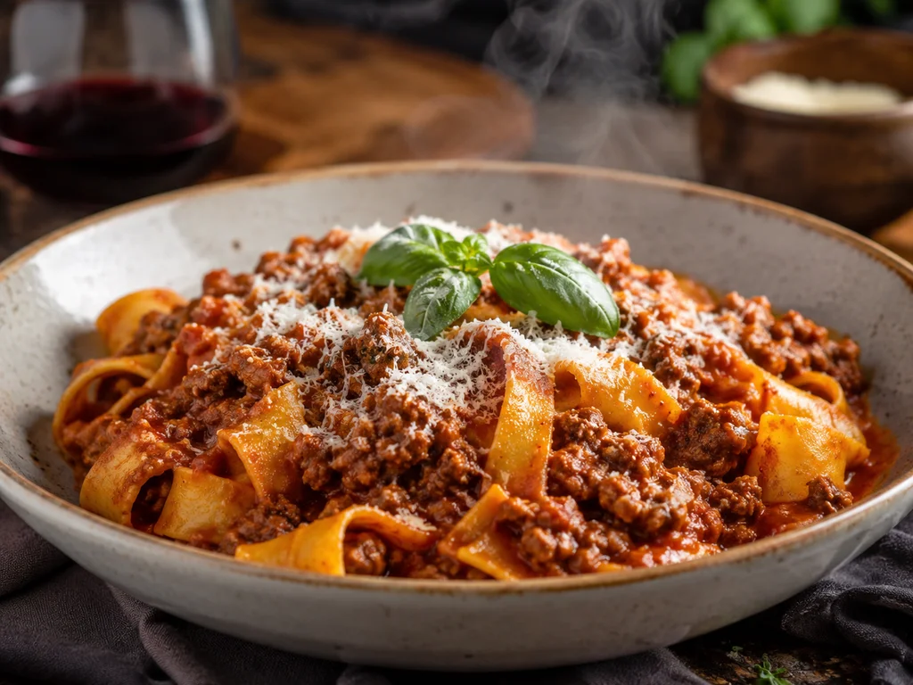 Slow-Simmered Ground Beef Ragu over Pappardelle