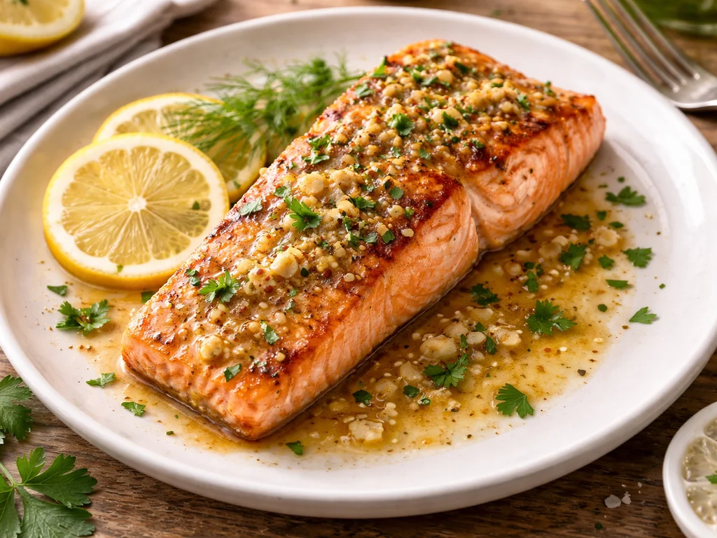 Salmon with Garlic Lemon Butter Sauce