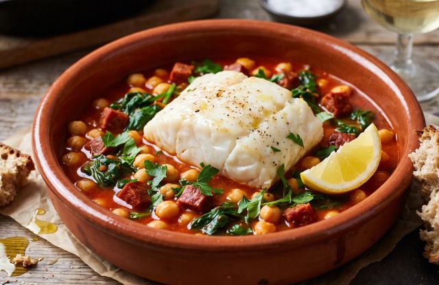 Pan-Seared Cod in Spiced Tomato-Chorizo Broth