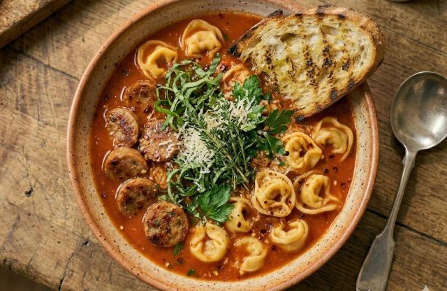 Dutch Oven Tortellini Soup with Sausage