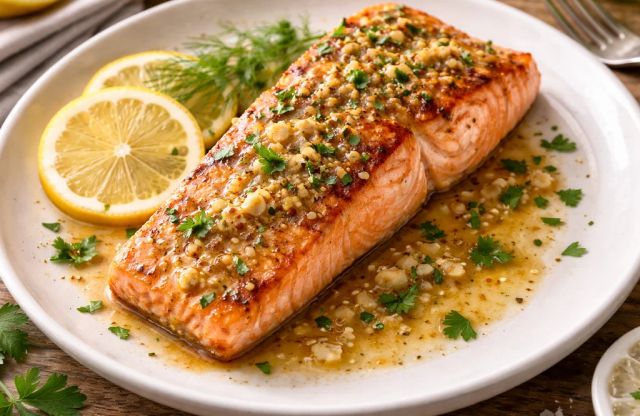 Salmon with Garlic Lemon Butter Sauce