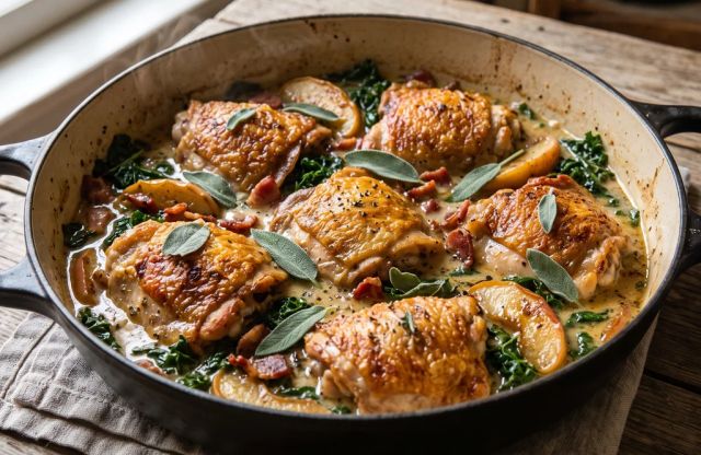 Creamy Tuscan Cider-Braised Chicken Thighs